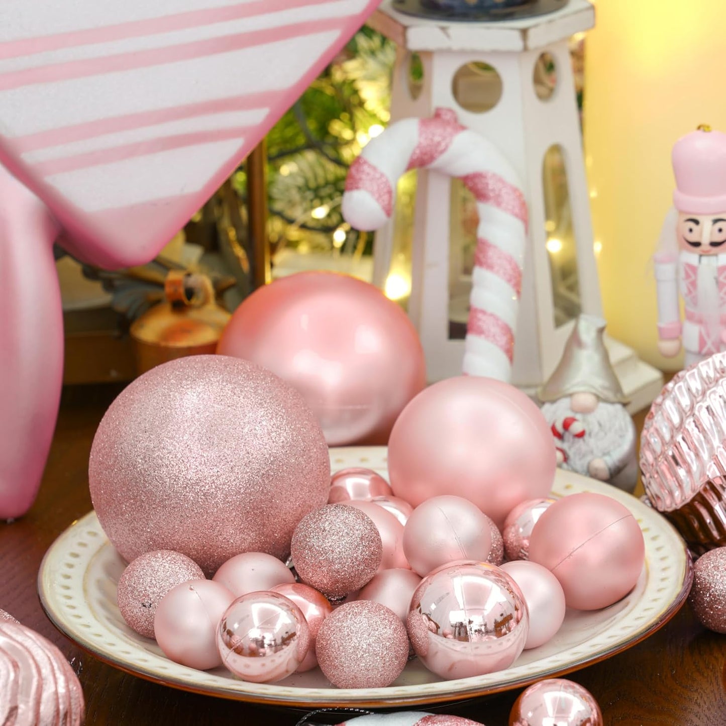 XmasExp 24ct Mini Christmas Ball Ornaments Shatterproof Christmas Ornaments Set Decorations for Xmas Tree Balls 30mm/1.18" (Rose Gold)