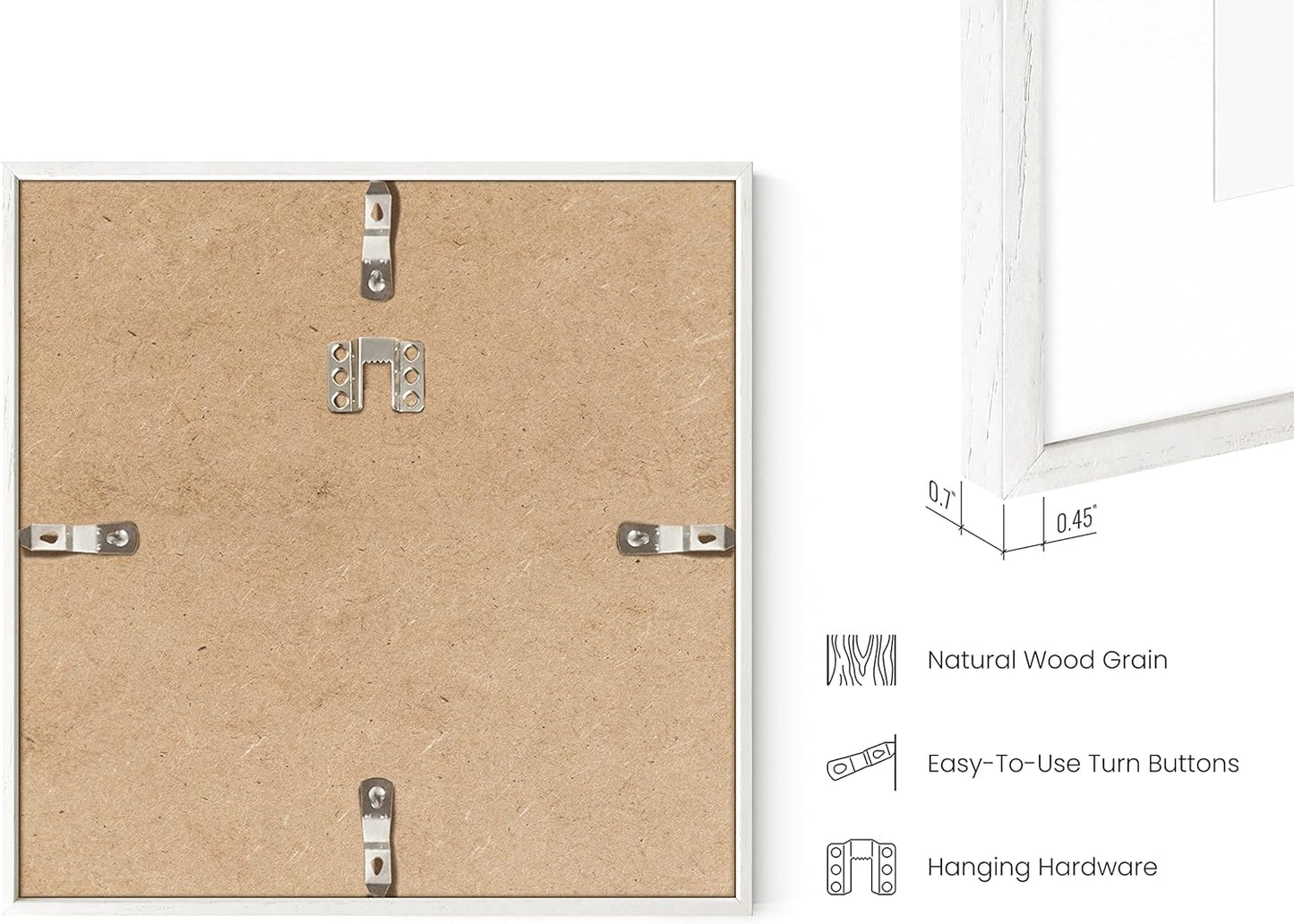 HAUS AND HUES Solid Oak Wood 10”x10”Picture Frames Matted to 5”x5” Set of 4 - White Picture Frames 10 x 10, Square White Frames, 10 x 10 Picture Frames, Photo Gallery Wall Frame Set