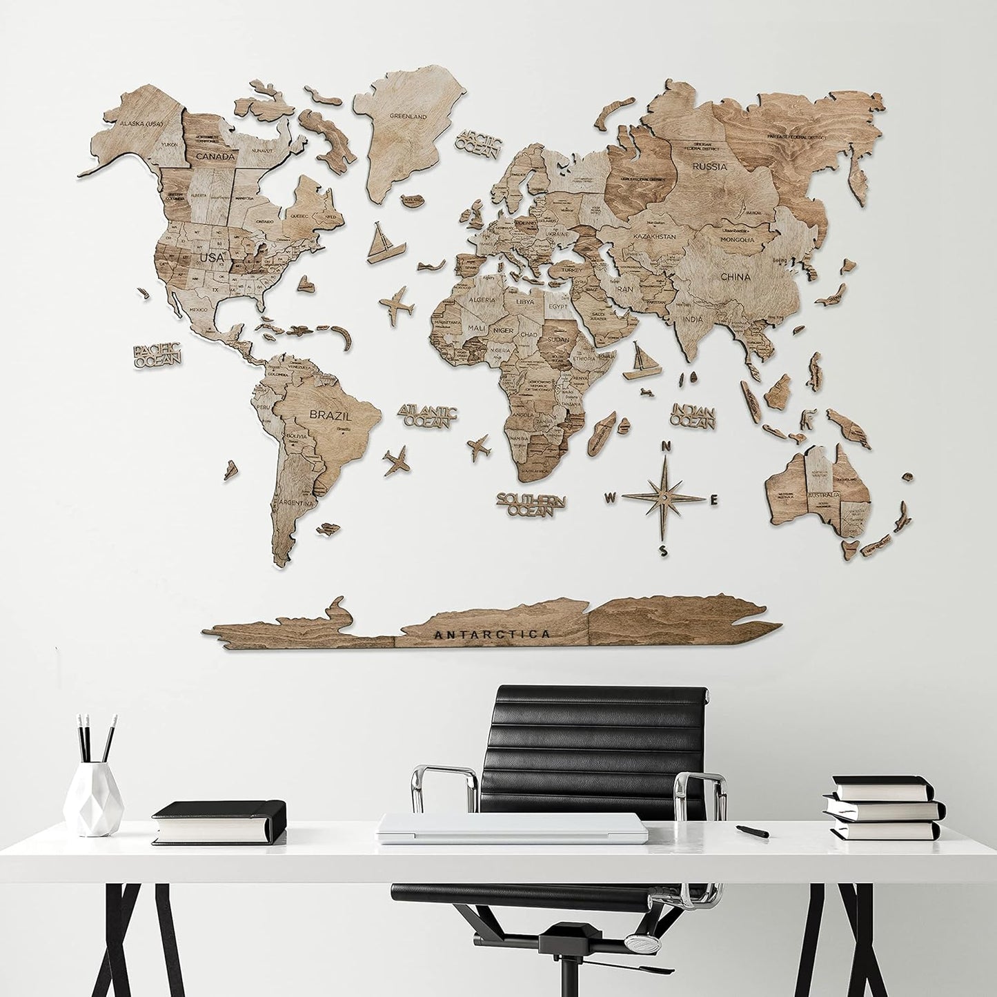 Handmade 3D Wood World Map Wall Art Large Wall Decor Track Your World Travels - Special For Home, Kitchen And Office (X-Large, Terra)