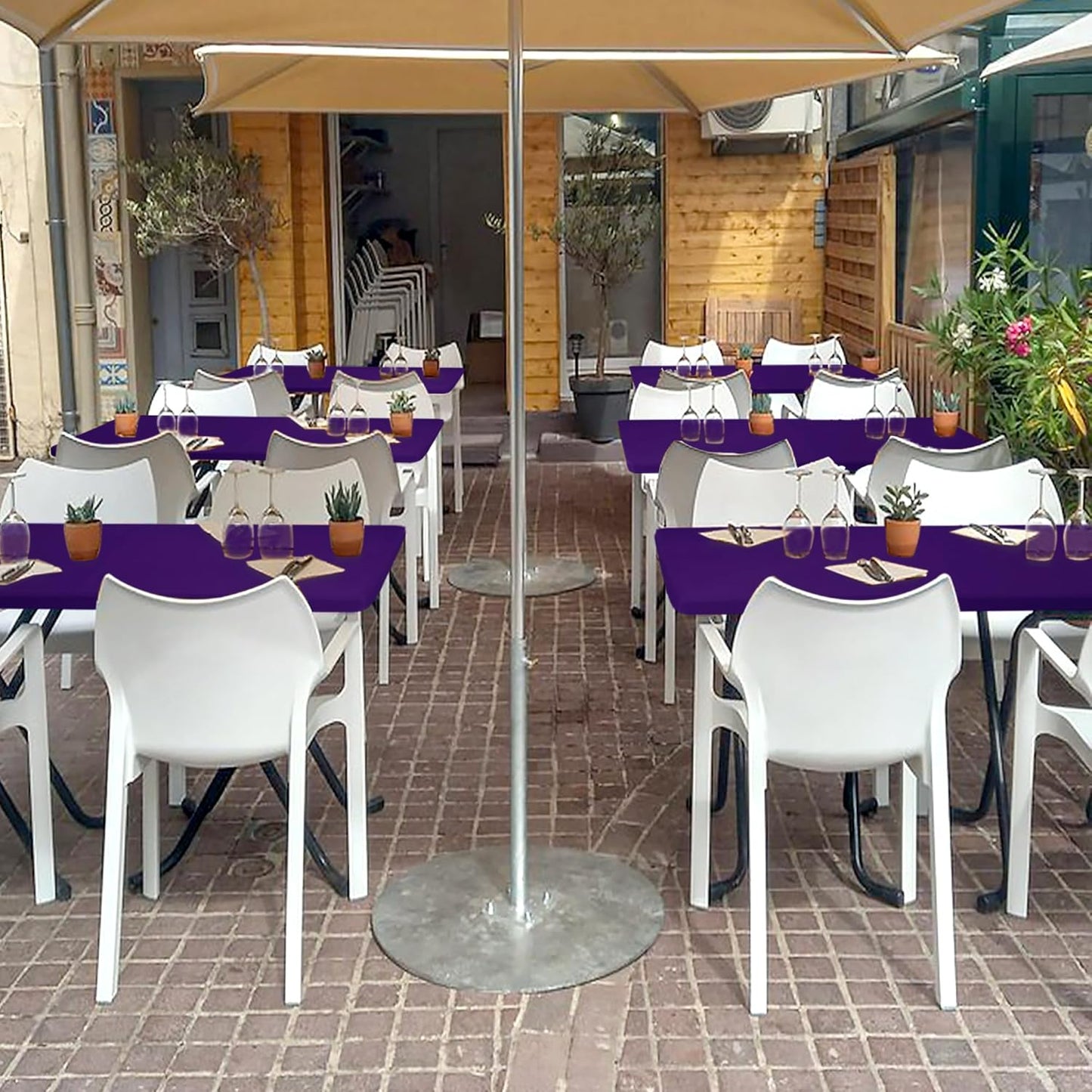 Fitted Tablecloth for 8 foot Rectangle Table-6 Pack Dark Purple Elastic Outdoor Picnic Table Cover-Spandex Stretch Folding Tablecloths 8ft for Camping Dining Room Patio Kitchen Banquet Party