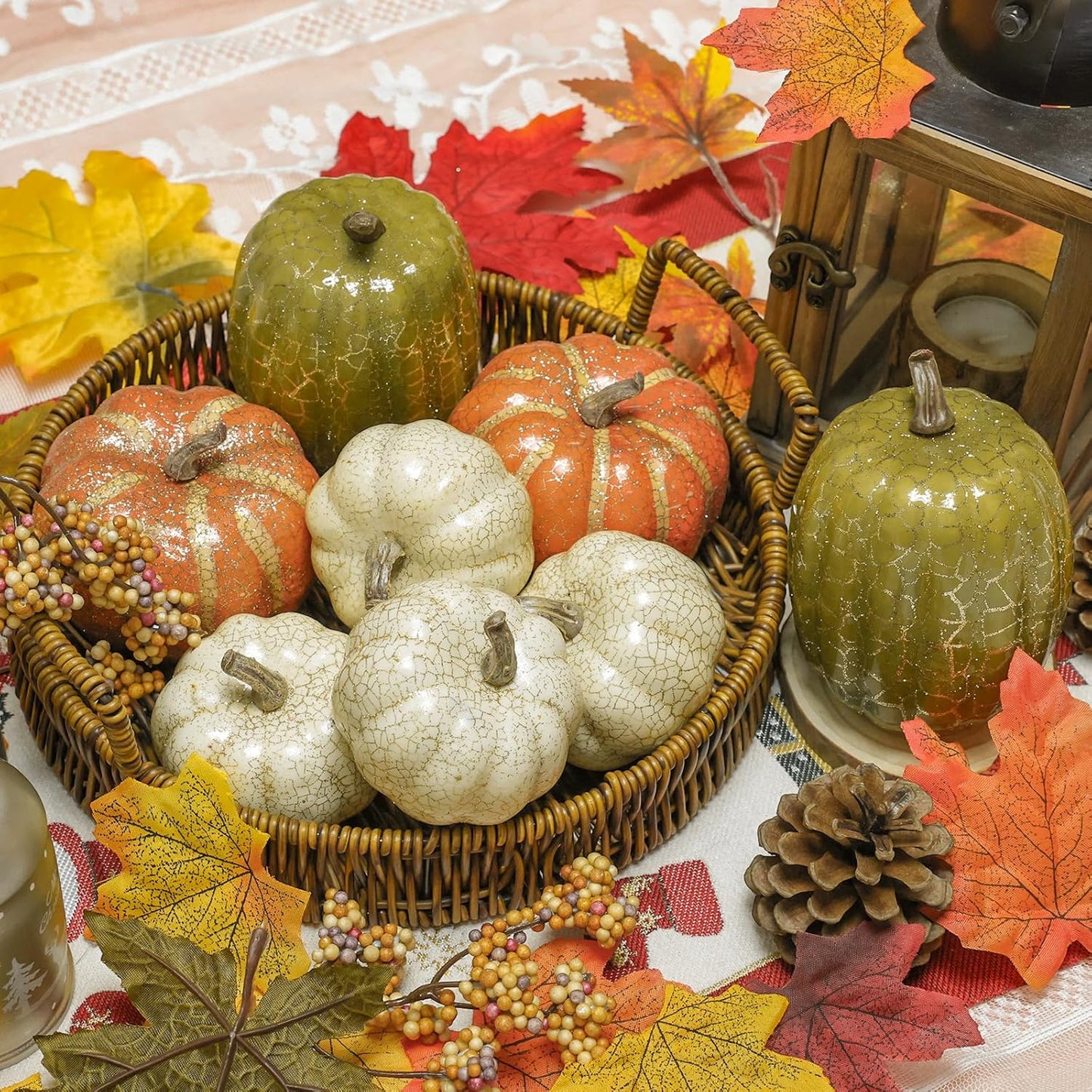 8Pcs Fake Pumpkins Fall Thanksgiving Decorations,Assorted Colors Plastic Pumpkins Home Decor, Artificial Mini Pumpkin for Decorating Autumn Harvest Outdoor Indoor Decor Centerpiece Table Decorations