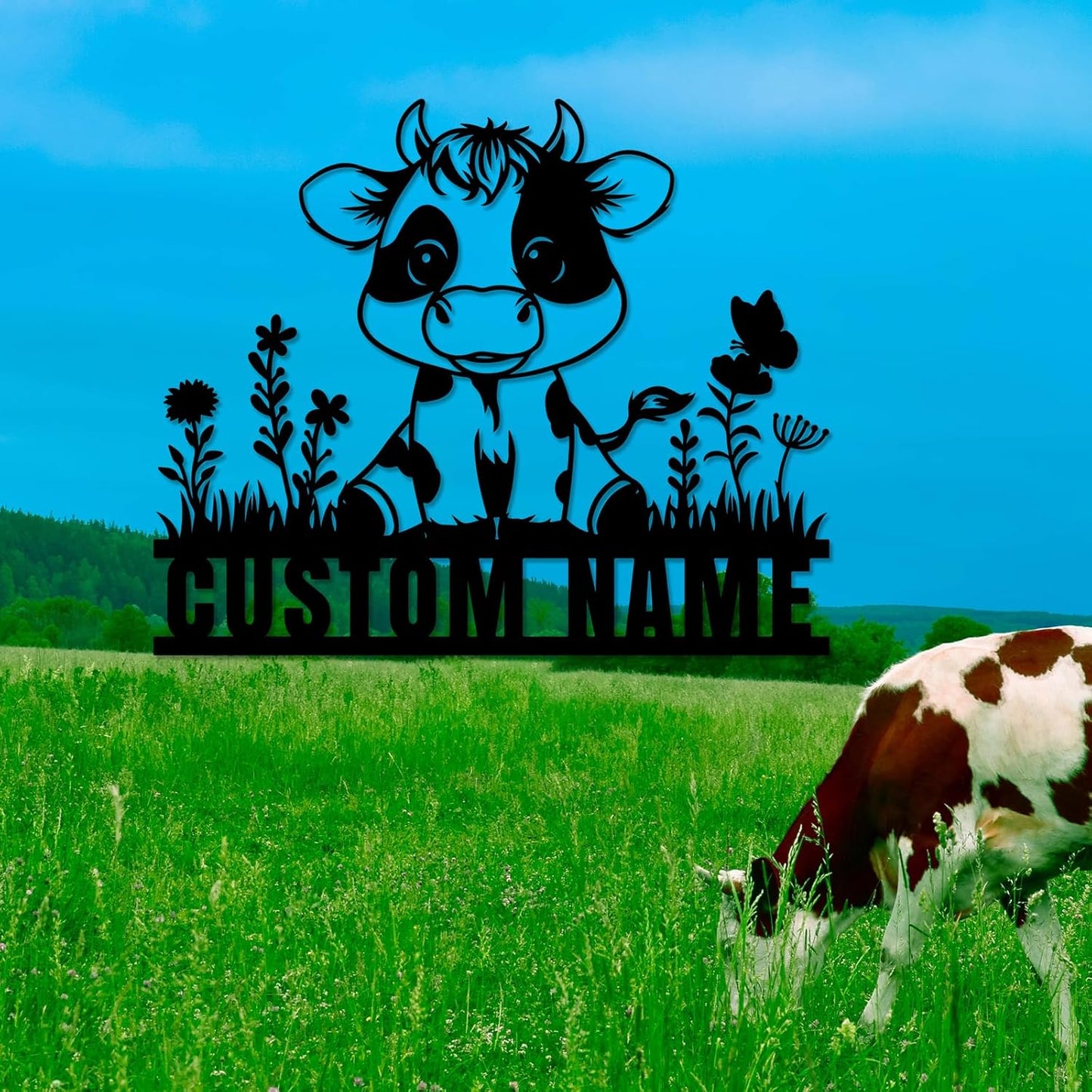 Custom Cow Metal Sign, Personalized Last Name Wall Art, Farmhouse Customized Decor for Home, Garden, Yard, Farm, Ranch