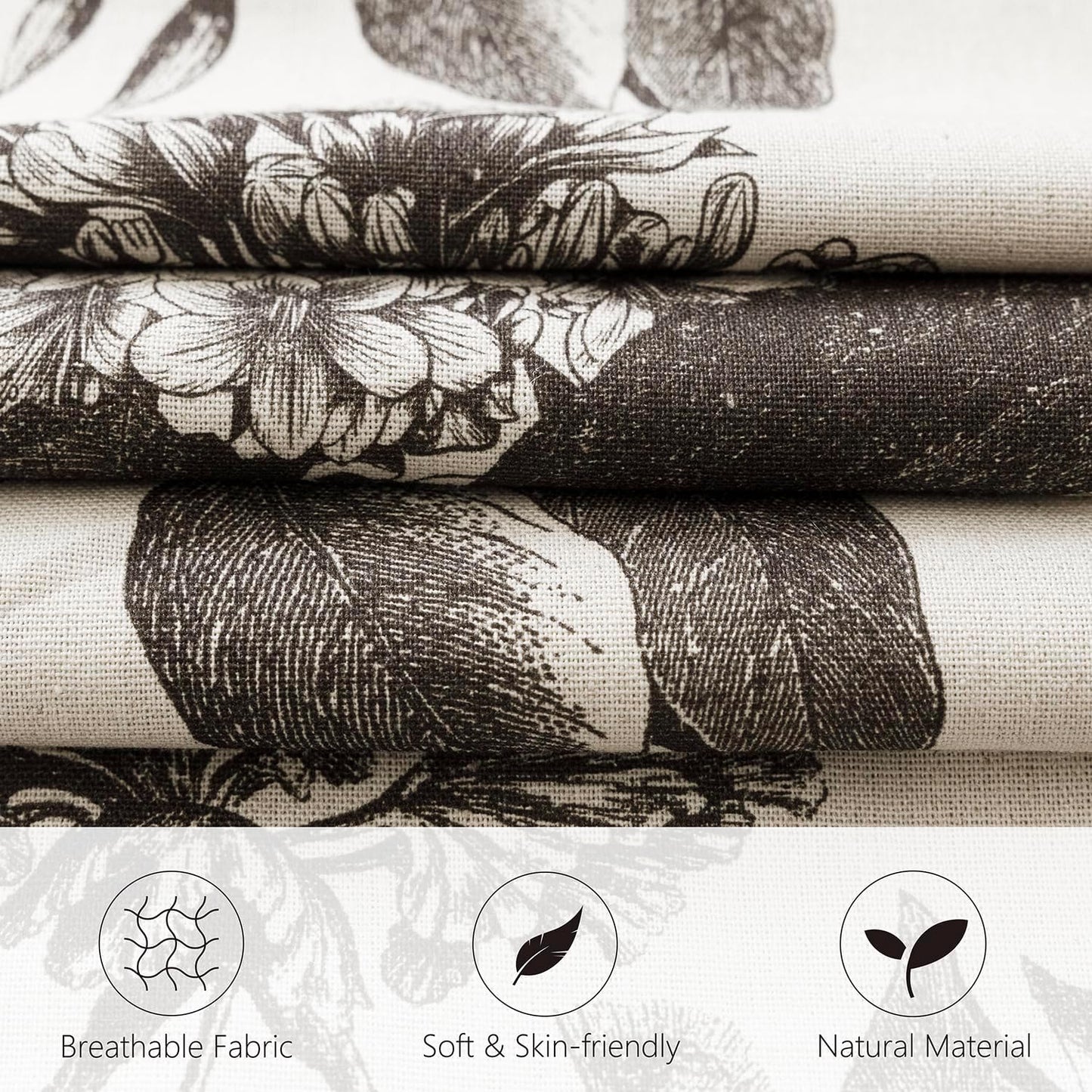 Foindtower Set of 2 Linen Floral Vintage Throw Pillow Covers Neutral Accent Print Decorative Cushion Covers Farmhouse Boho Home Decor for Sofa Chair Couch Bedroom Living Room Outdoor,18×18 Inch,Black