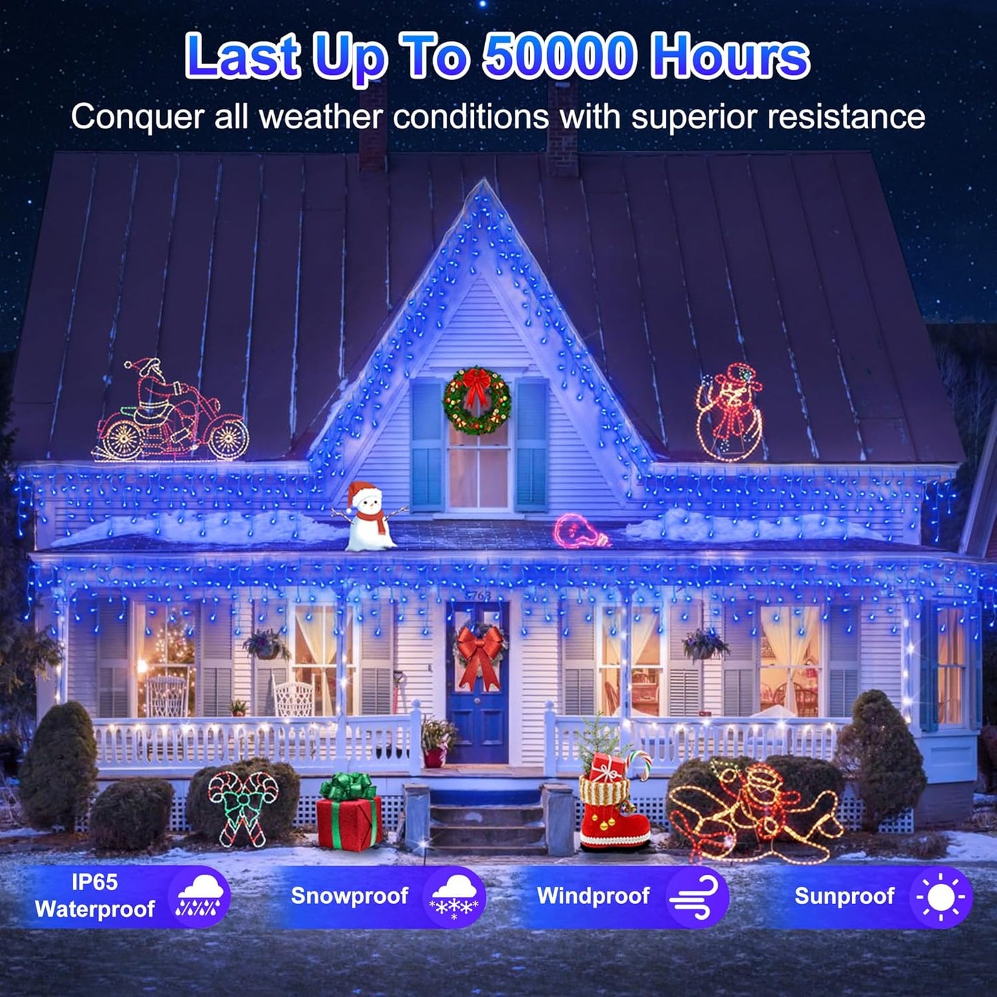 1620LED 164ft Christmas Lights, 360Drops 12 Modes Blue Christmas String Lights Outdoor Dimmable, Waterproof Christmas Decoration Fairy Lights with Timer for Eaves Indoor Party Patio Window Fence Blue