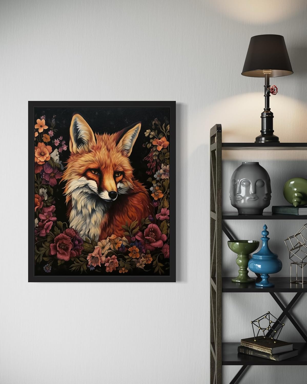 Fox and Flower Poster Art Print, Halloween Scary Vintage Wall Art Academia Spooky Painting Decoration for Horror Prints, Gothic Posters Bedroom Decor 89 (Fox and Flower, 11 x 14 inches, Unframed)