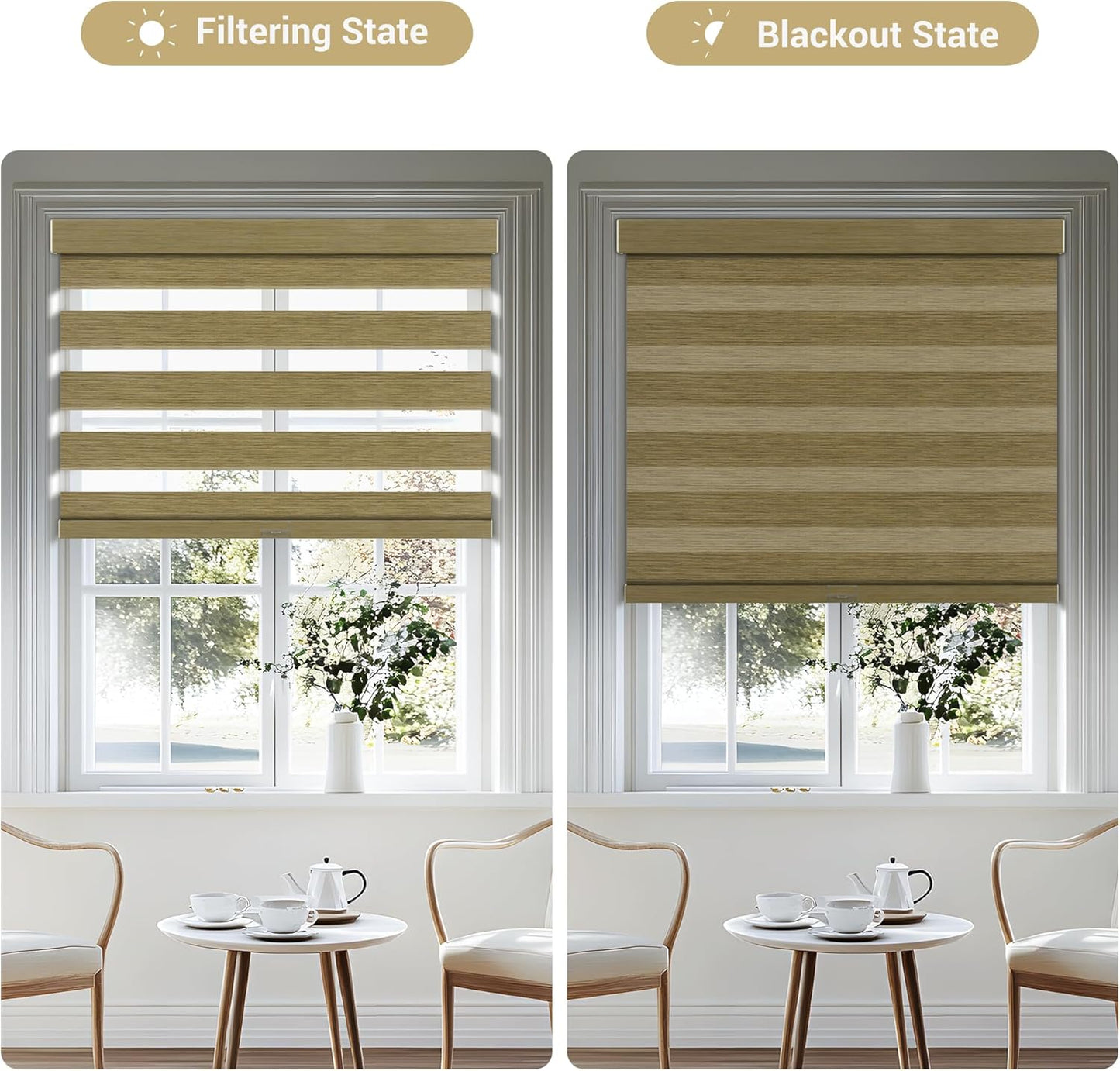 Cordless Zebra Blinds for Windows, Blackout Interior Blinds,Easy to Install,UV Protection,for Offices and Home,Custom Roller Shades, Mousse Light Bown,43" W x 48" H