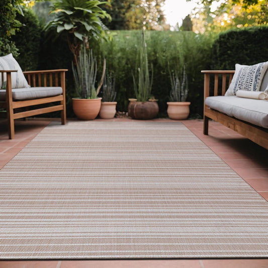 Stripe Outdoor Rug 6x9 Washable Outside Carpet for Indoor Patio Porch Waterproof Easy Cleaning Non Shedding Area Rugs Beige 6 x 9
