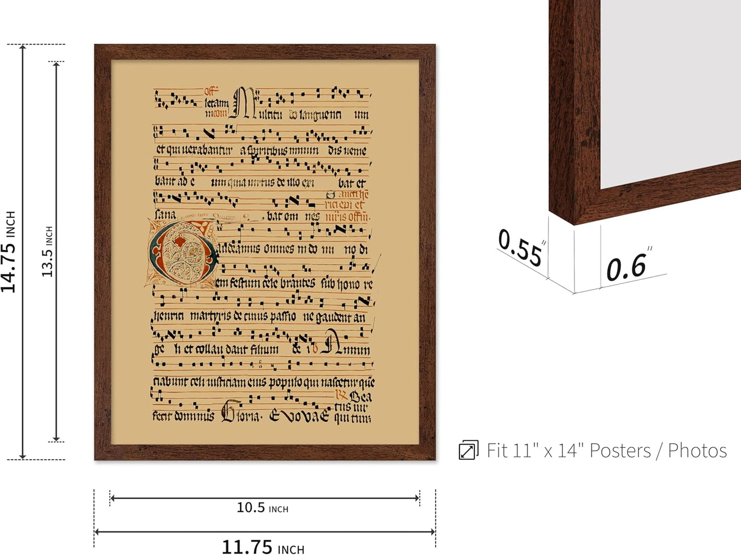 Poster Master Vintage Hymnal Poster - Retro Music Print - Gift for Artist, Friend - Graduale Aboense, Gregorian Chant Manuscript, Score - Wall Decor for Living Room, Bedroom, 11x14 Brown Framed