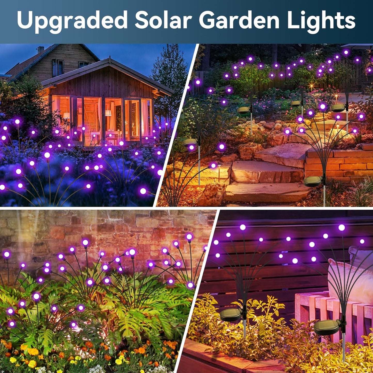 Solar Garden Lights Outdoor Waterproof, 4 Pack 32 LED Swaying Light Firefly Light Outdoor Decor Lights for Garden Gifts for Pathway Party Christmas Decoration, Purple