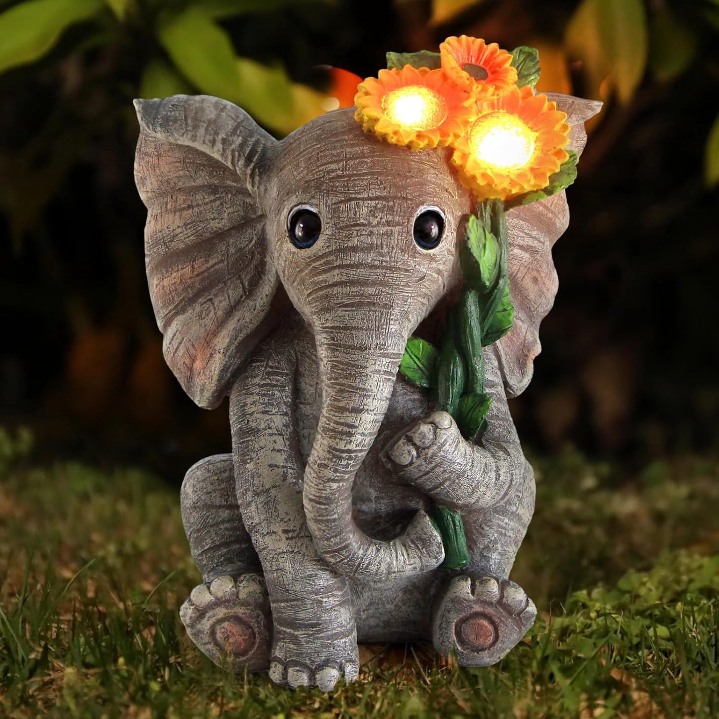 Outdoor Sculpture Figurine Statue Elephant Decor,Solar Garden Statues for Patio Home Yard Decor,Good Luck Sunflower Elephant for Women, Mom Gifts Housewarming Gift