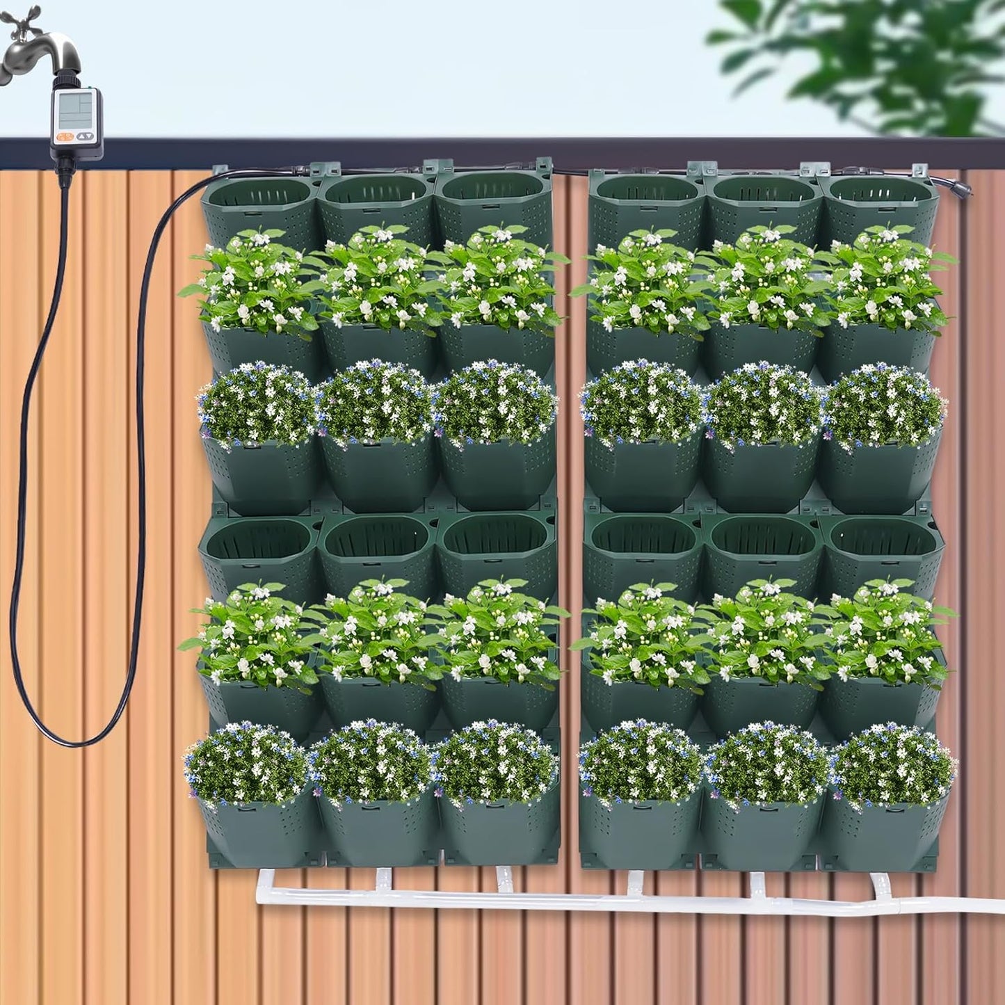 Vertical Wall Planter, Self-Watering Vertical Garden Planter Set with 36 Pots, Stackable Planters Grow Pots with Electronic Timer for Growing Veggies, Fruits, Herbs, Flowers.