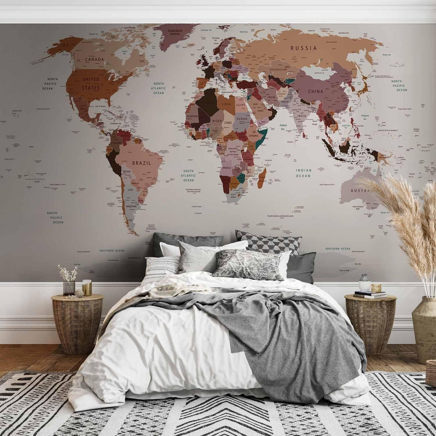 artgeist Premium Wall Mural World Map 98x69 in - XXL Non-Woven Wallpaper Fleece Wall Decor Photo Print Picture Image Design Home Map of The World k-B-0001-a-d