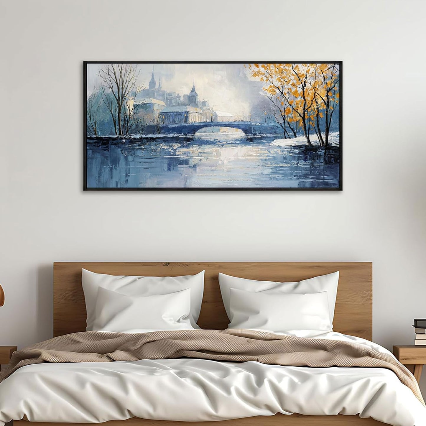 yiijeah Paintings Wall Decor - Wall Frames for Living Room Decorations Abstract Canvas Wall Art Blue and White Extra Large Artwork for Bedroom Office Home Decoration