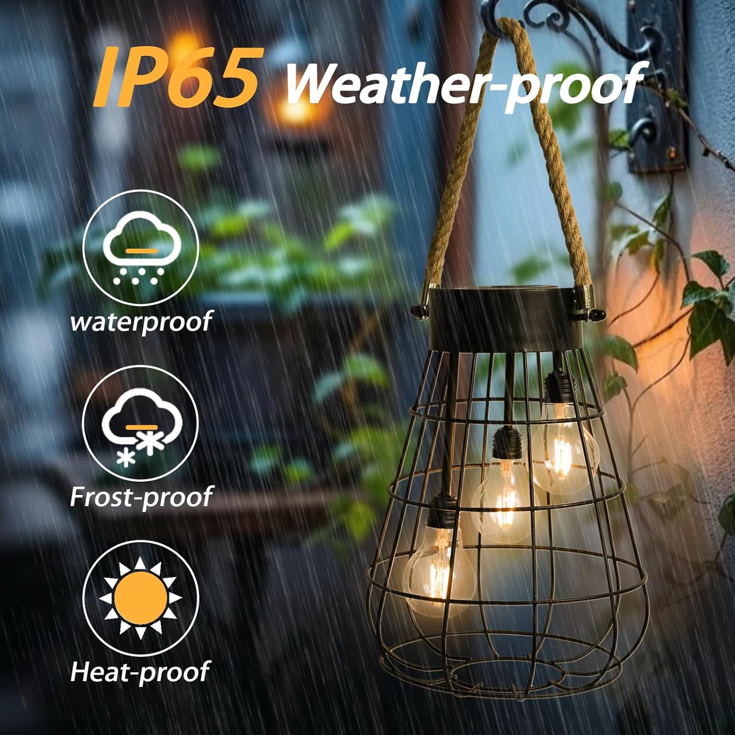Solar Hanging Lantern with Rope, Vintage Industrial Pendant Light, 12.8" Solar Powered Outdoor Lantern, IP65 Waterproof Garden Light, Warm White Glow, Rechargeable for Patio, Porch, Yard Decor