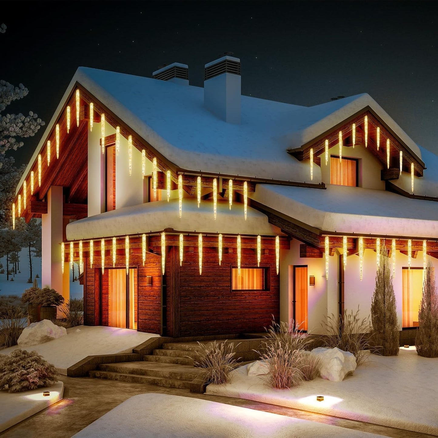 Icicle Lights for Outside, 2 Pack Total 40ft 40 Tubes 200 LED Ice Shape String Lights, Connectable Hanging Christmas Decoration Lights for Tree Patio Roof Holiday Decor, Warm White