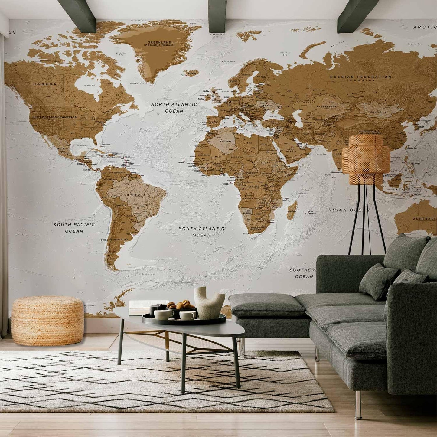 artgeist Premium Wall Mural World Map 197x110 in - Non-Woven Wallpaper Fleece Wall Decor Photo Print Picture Image Design k-A-0093-x-a