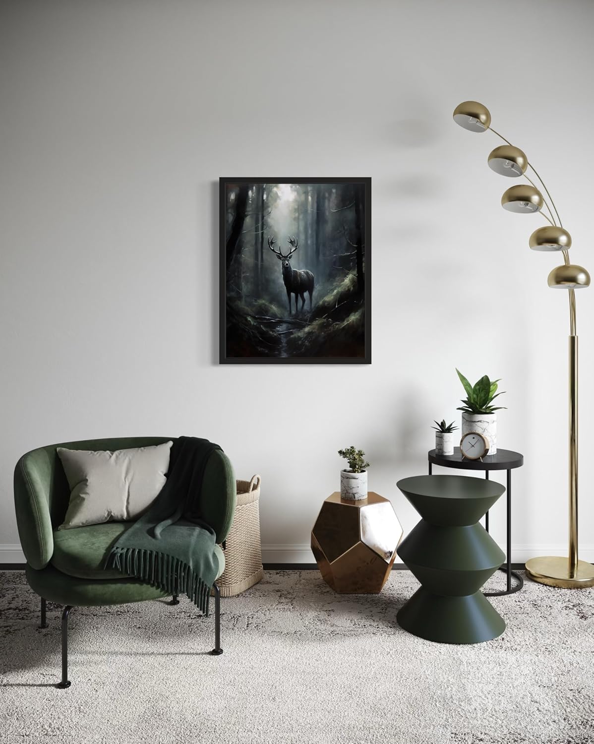 Deer in Forest Poster Art Print, Halloween Scary Vintage Wall Art Academia Spooky Painting Decoration for Horror Prints, Gothic Posters Bedroom Decor 89 (Deer in Forest, 16 x 20 inches, Black Frame)