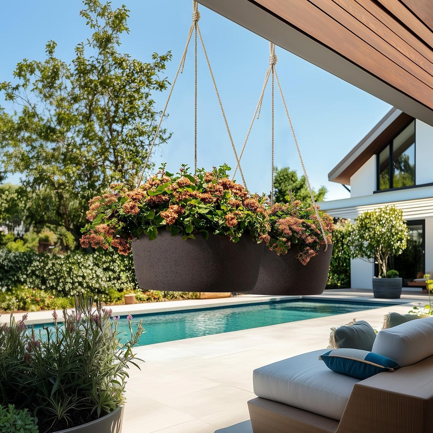 La Jolie Maison Large Hanging Planters - 12 Inch Outdoor Flower Pots, Hanging Garden Planters Set of 2, Iron Color