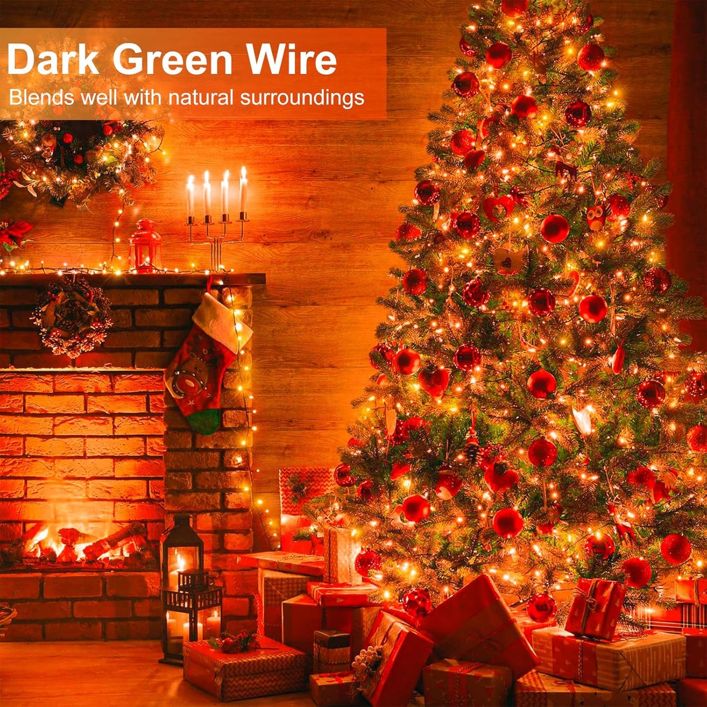 Orange Halloween Lights Outdoor, 66FT 200 LED String Lights for Outside with 8 Modes Waterproof, Plug in Connectable Twinkle Light Green Wire for Indoor Garden Tree Patio Party Decorations