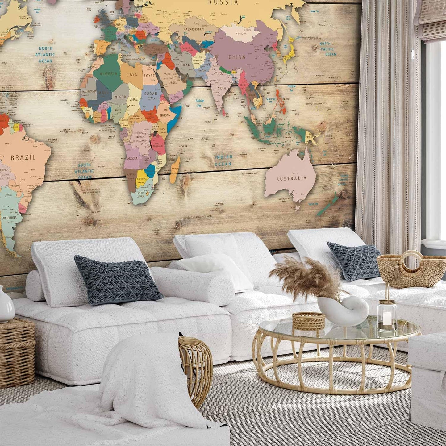 artgeist Premium Wall Mural World Map 157x110 in - XXL Non-Woven Wallpaper Fleece Wall Decor Photo Print Picture Image Design Home Map of The World k-B-0009-a-b