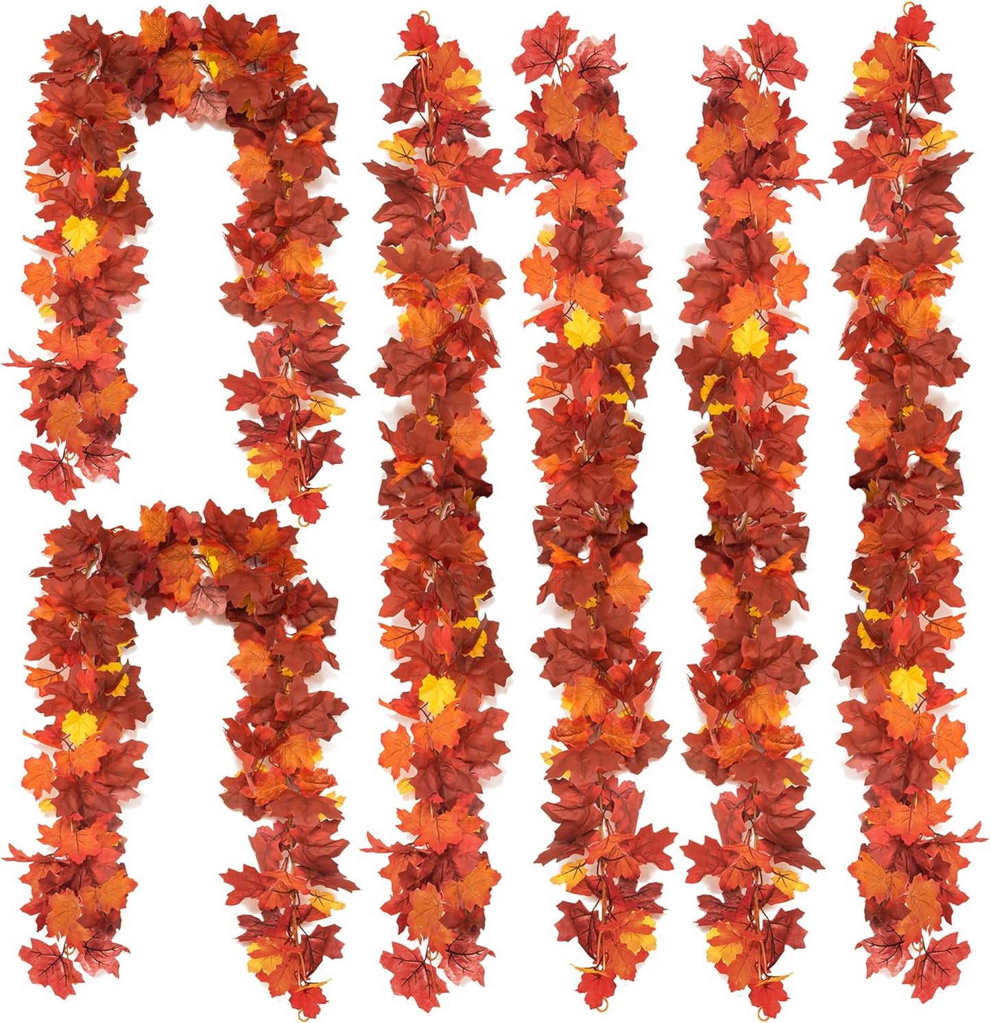 6PCS Fall Maple Leaves Garland, Party Joy 5.6Ft Artificial Maple Leaf Autumn Garland Hanging Fall Vines Table Decorations Front Door Fall Decor Thanksgiving Decorations Decor Outside Indoor Decor