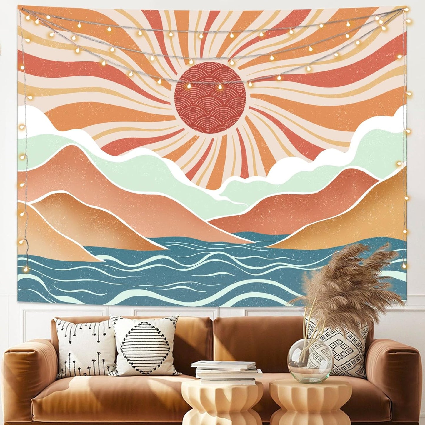 Lunerfex Boho Sun Tapestry Sunset Wall Tapestry, Mountain Tapestries for Bedroom 80s Tapestries Wall Hanging for Bedroom Living Room Decor Boho-2 44"x60"