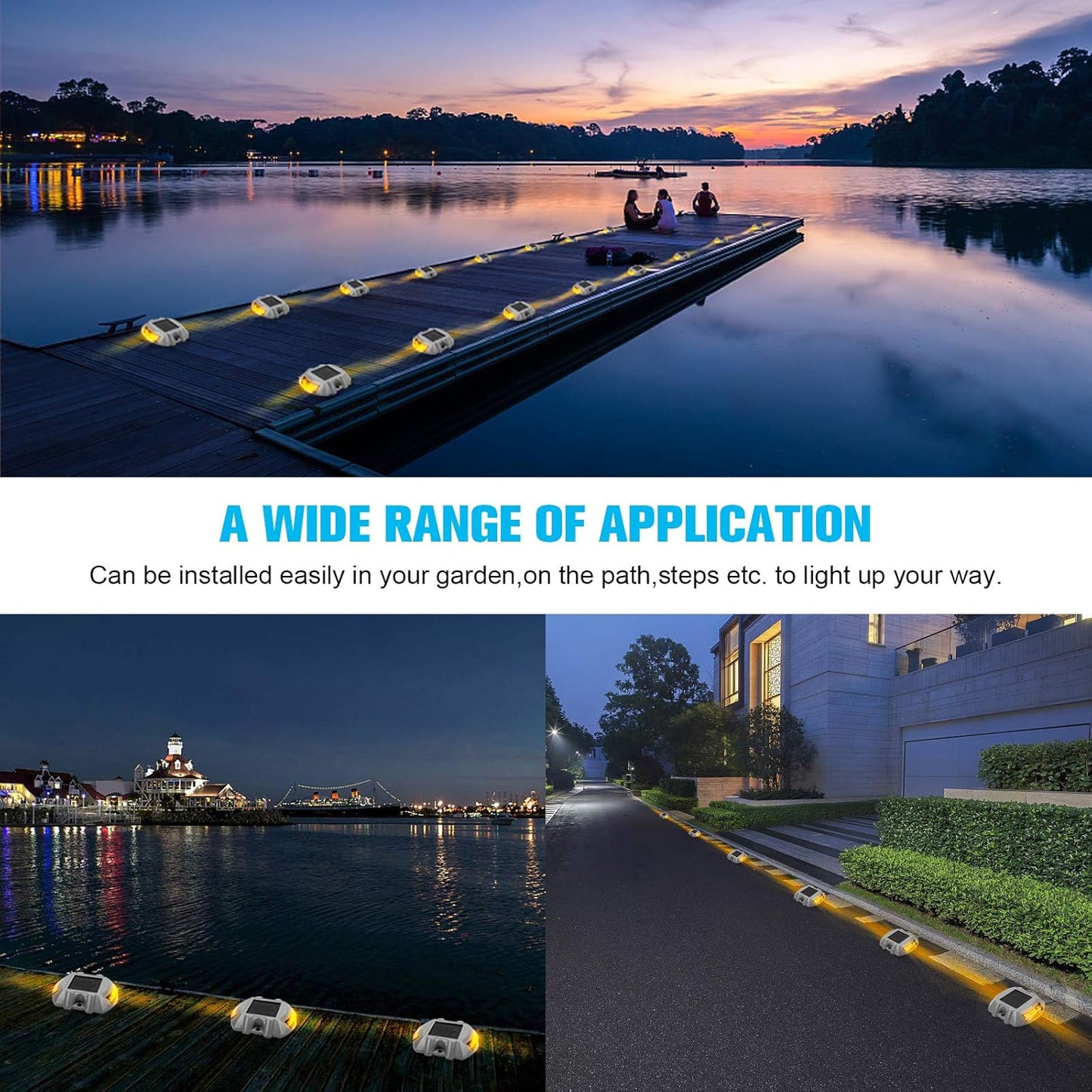 VOLISUN Solar Deck Lights, 16-Pack Led IP67 Waterproof Outdoor Warning Step Lights for Driveway, Sidewalk, Garden Pathway, Yard (Warm White)