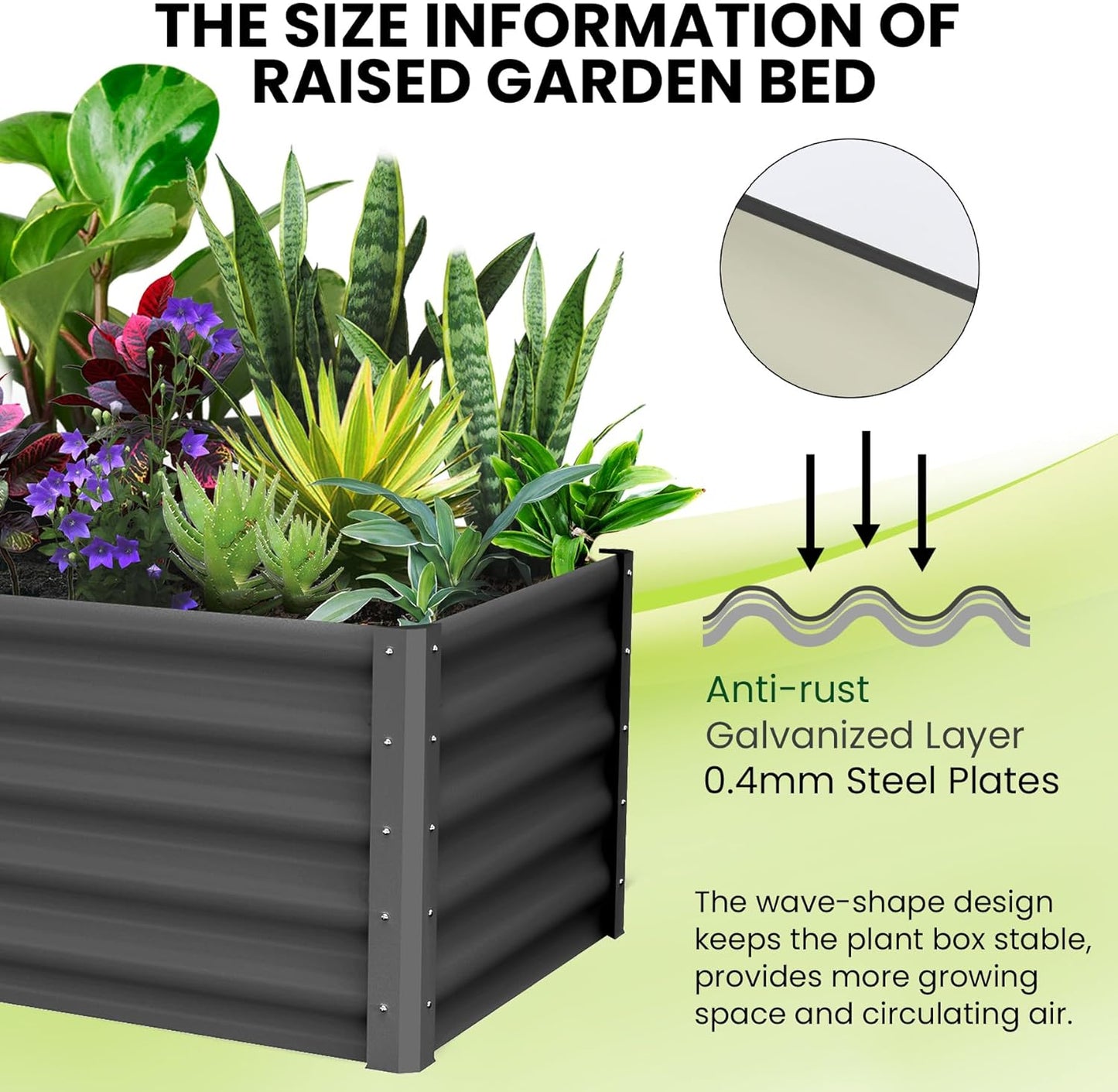 Galvanized Raised Garden Bed Outdoor, 2 Pcs 6x3x1.5FT Outdoor Large Planter Raised Beds Open Base with Safety Edge and Glove for Vegetables Flowers Ground Planter, Dark Grey
