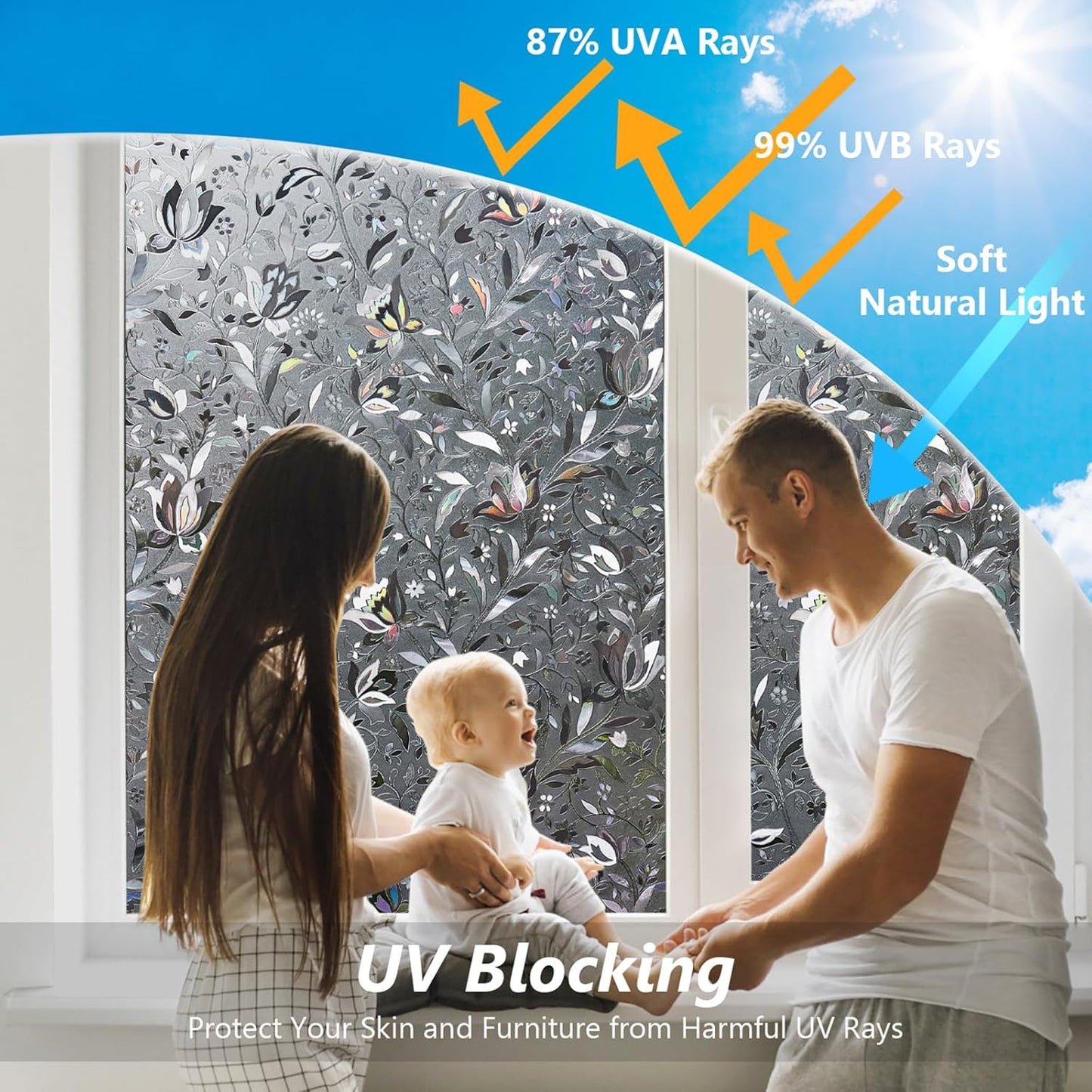 Kromapolis Window Film, Window Privacy Film Frosted, Vinyl Glass Covering, Stained Glass Decorative Film, Static Window Clings, Non-Adhesive (Grayish Black, 35.4 x 78.7 inch)