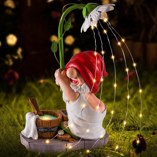 WINTS Garden Gnomes Outdoor Statue with Solar Lights,Bathing Funny Gnome Solar Garden Decorations for Lawn, Balcony,Yard,Patio Gnome Gifts for Mom