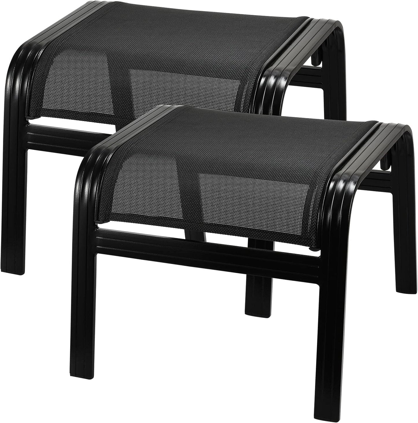 Patio Footstools Outdoor Foot Rest Aluminum Patio Ottomans Portable Seat Wicker Furniture Stackable Ottoman 2 Pieces Black