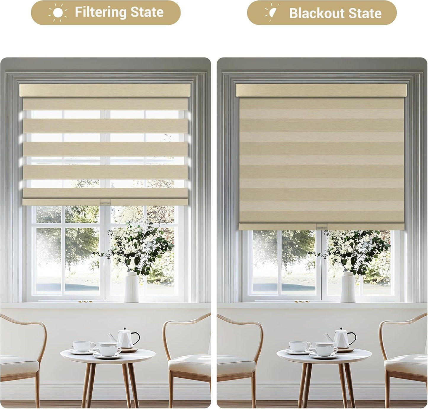Cordless Zebra Blinds for Windows, Blackout Interior Blinds,Easy to Install,UV Protection,for Offices and Home,Custom Roller Shades, Mousse Beige,53" W x 64" H