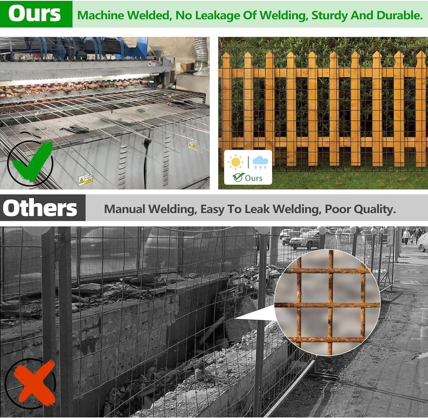 Welded Wire Fence, 50ft(L) x 48inch(H) Garden Fence for Dog, 2 Inch x 3 Inch 16GA Fencing for Chicken, PVC Coated Anti-Rust Roll Metal Wire Mesh Fence for Yard Vegetable, Black