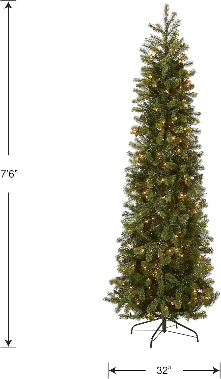 National Tree Company Pre-Lit 'Feel Real' Artificial Slim Downswept Christmas Tree, Green, Douglas Fir, White Lights, Includes Stand, 7.5 feet