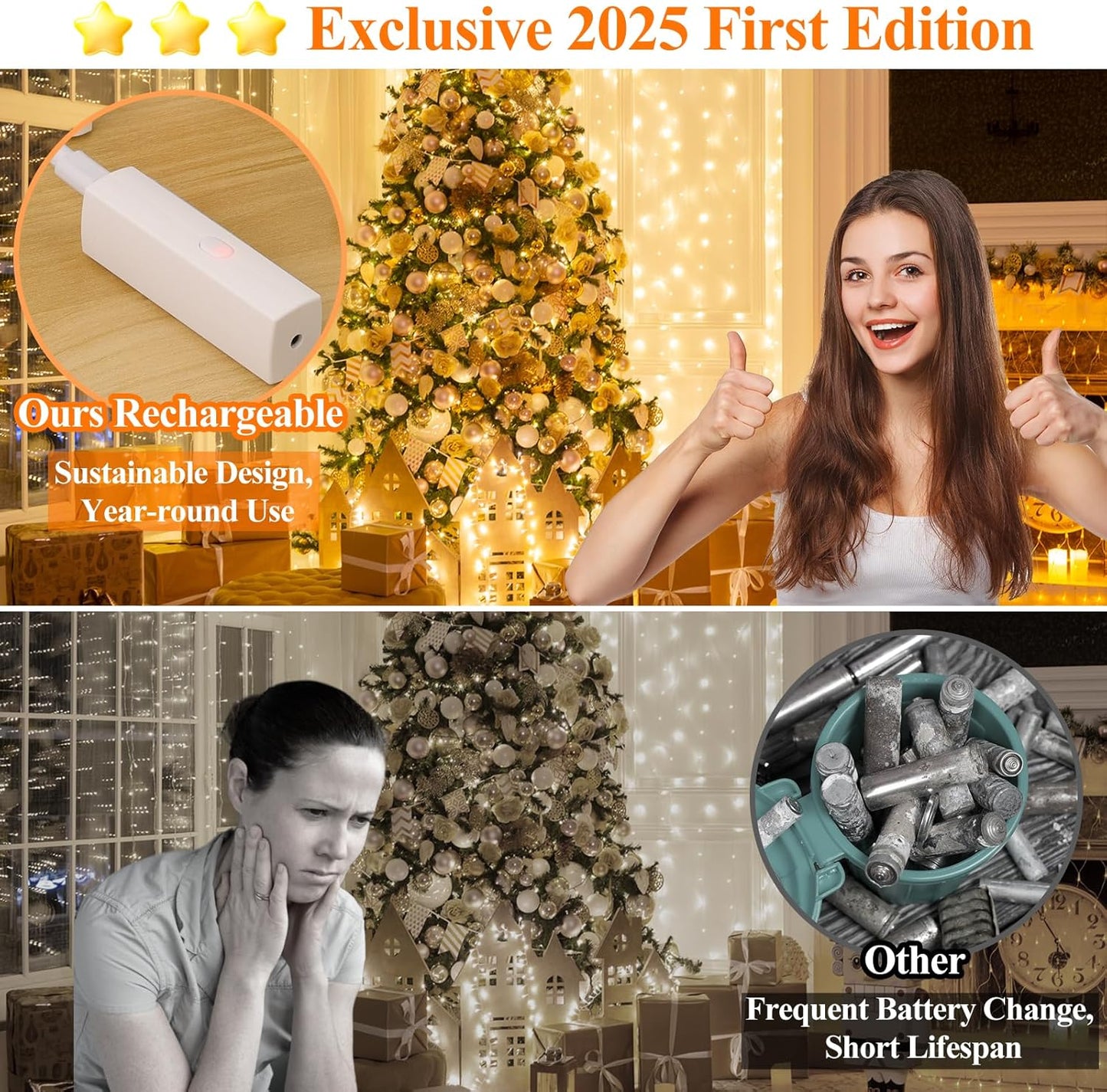 Lakumu 64FT(16 * 4) Fairy Lights Battery Operated, LED String Lights with Timer, Mini Twinkle Lights for Bedroom, Christmas Decorations, Wedding, Vine, Centerpiece Table Decor Warm White