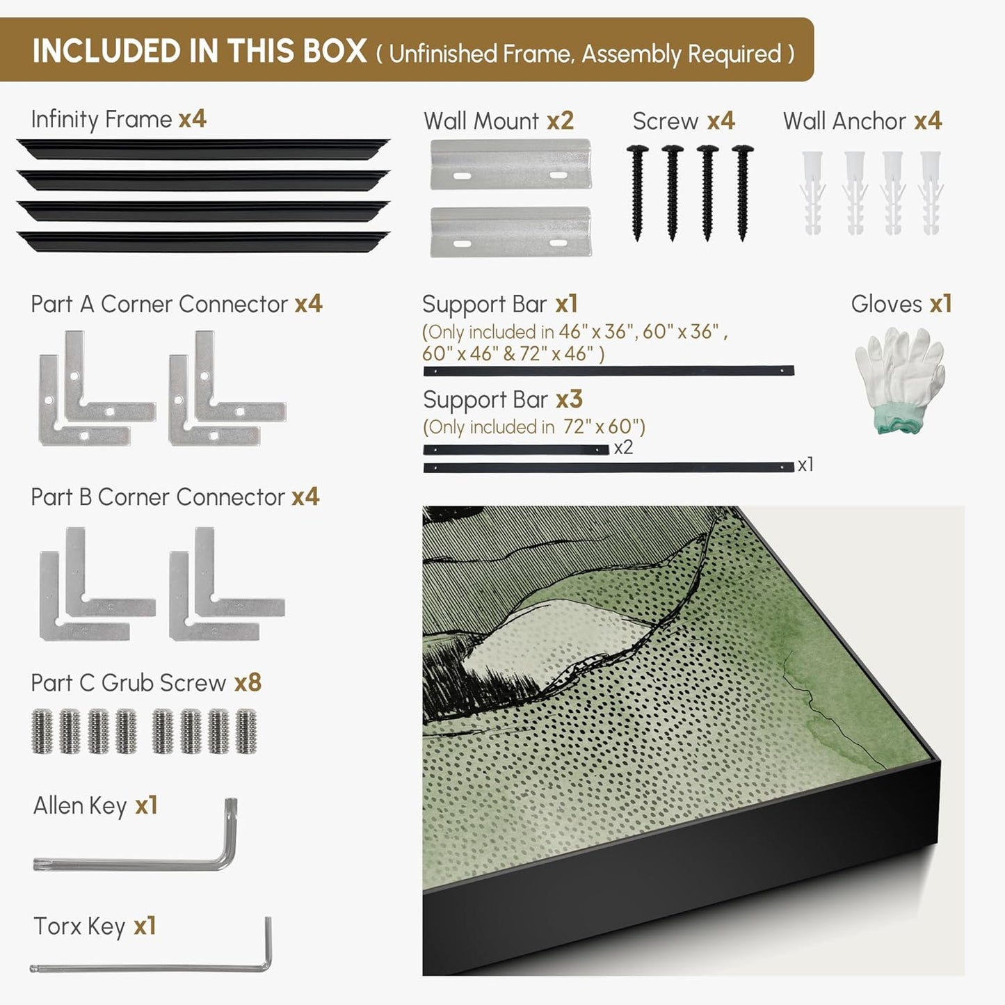 SIGNWIN 60"x72" Extra Large Framed Wall Art Green Line Art Mountain Landscape Illustration for Home Living Room Bedroom Decor (Frame Assembly Required)