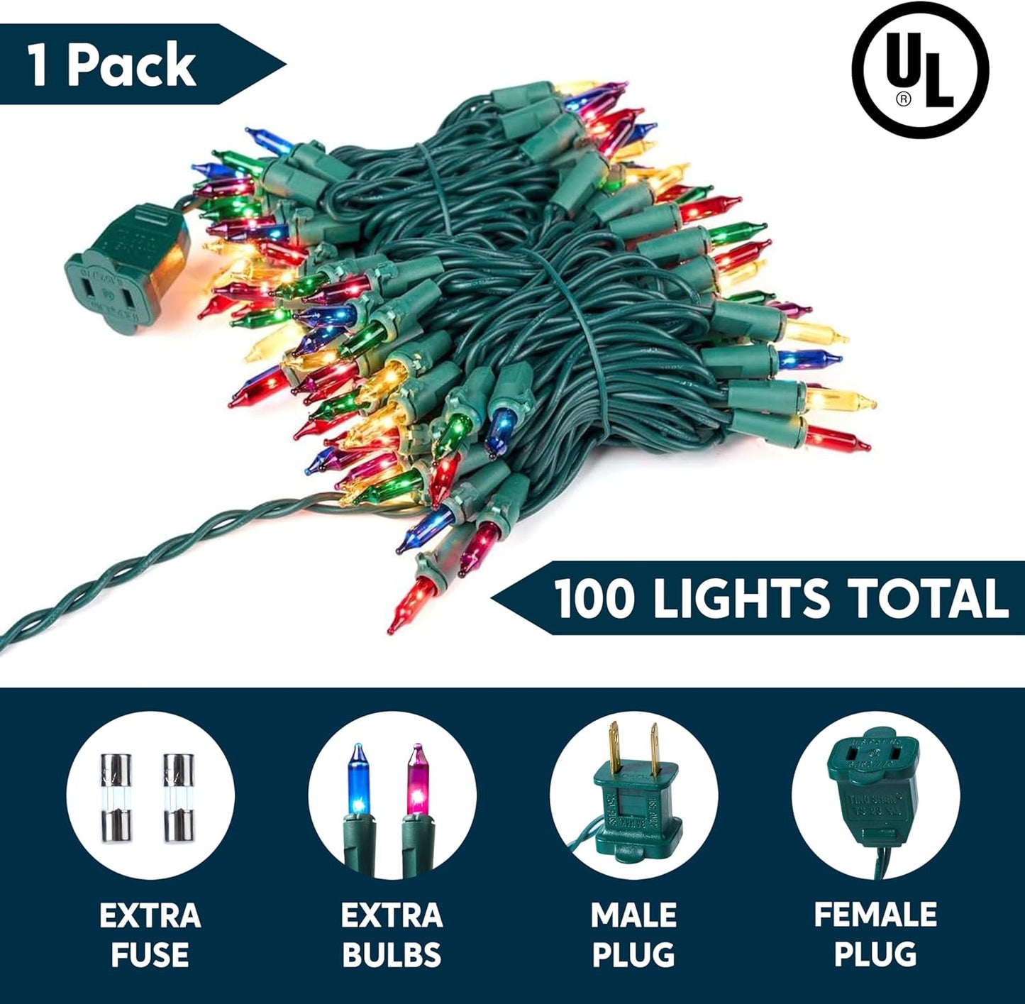 Joiedomi Multicolor Christmas String Lights,100 Count 21.4FT Christmas Fairy Tree Lights Plug in for Indoor Outdoor Xmas Decorations Patio Holiday Theme Party Yard House,Green Wire