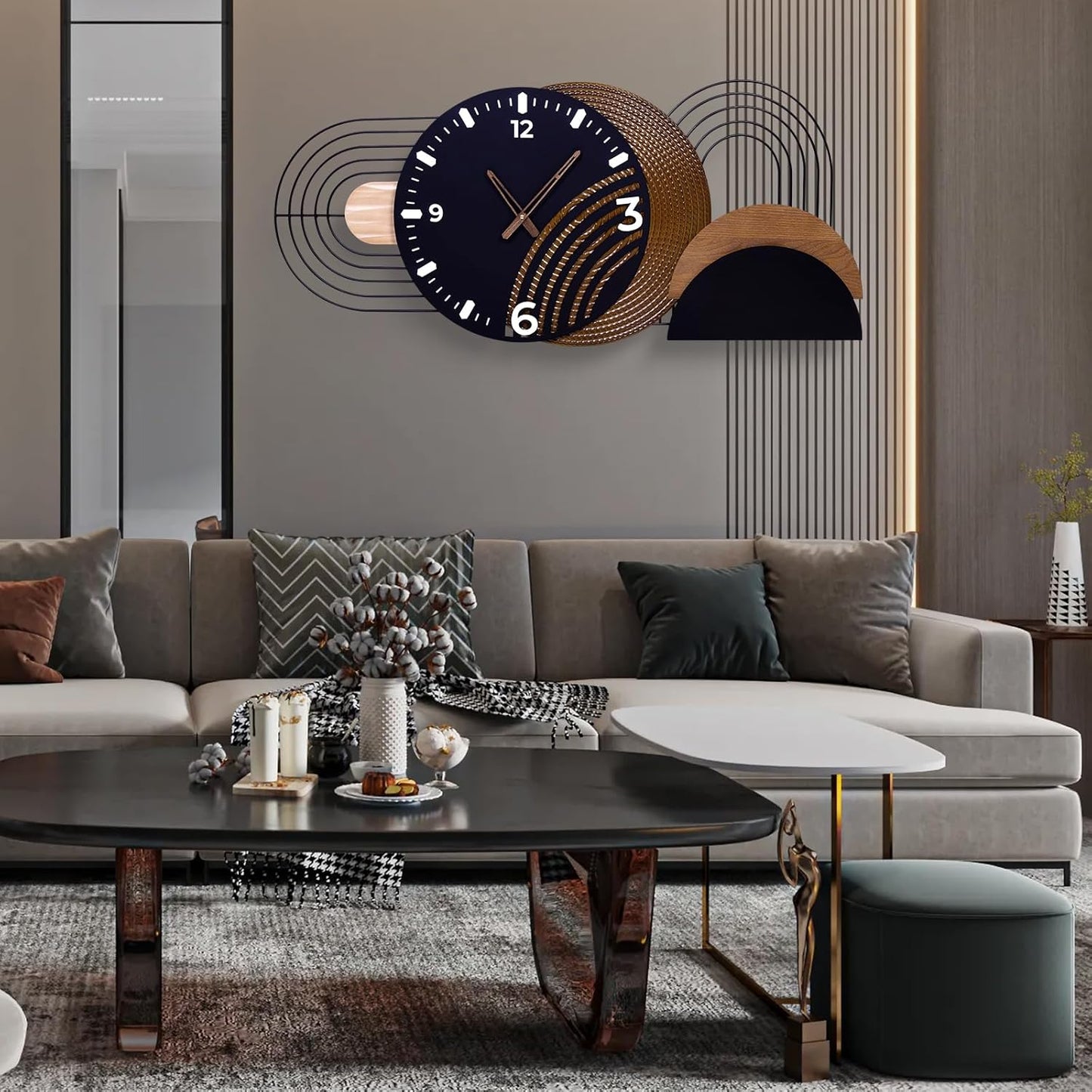 Extra Large Wall Clock, Modern Iron and Metal Decorative Clocks for Living Room, Silent Non-Ticking Big Hanging Clock, Battery Operated Wall Decor Gift Idea-39.3X17.7inch