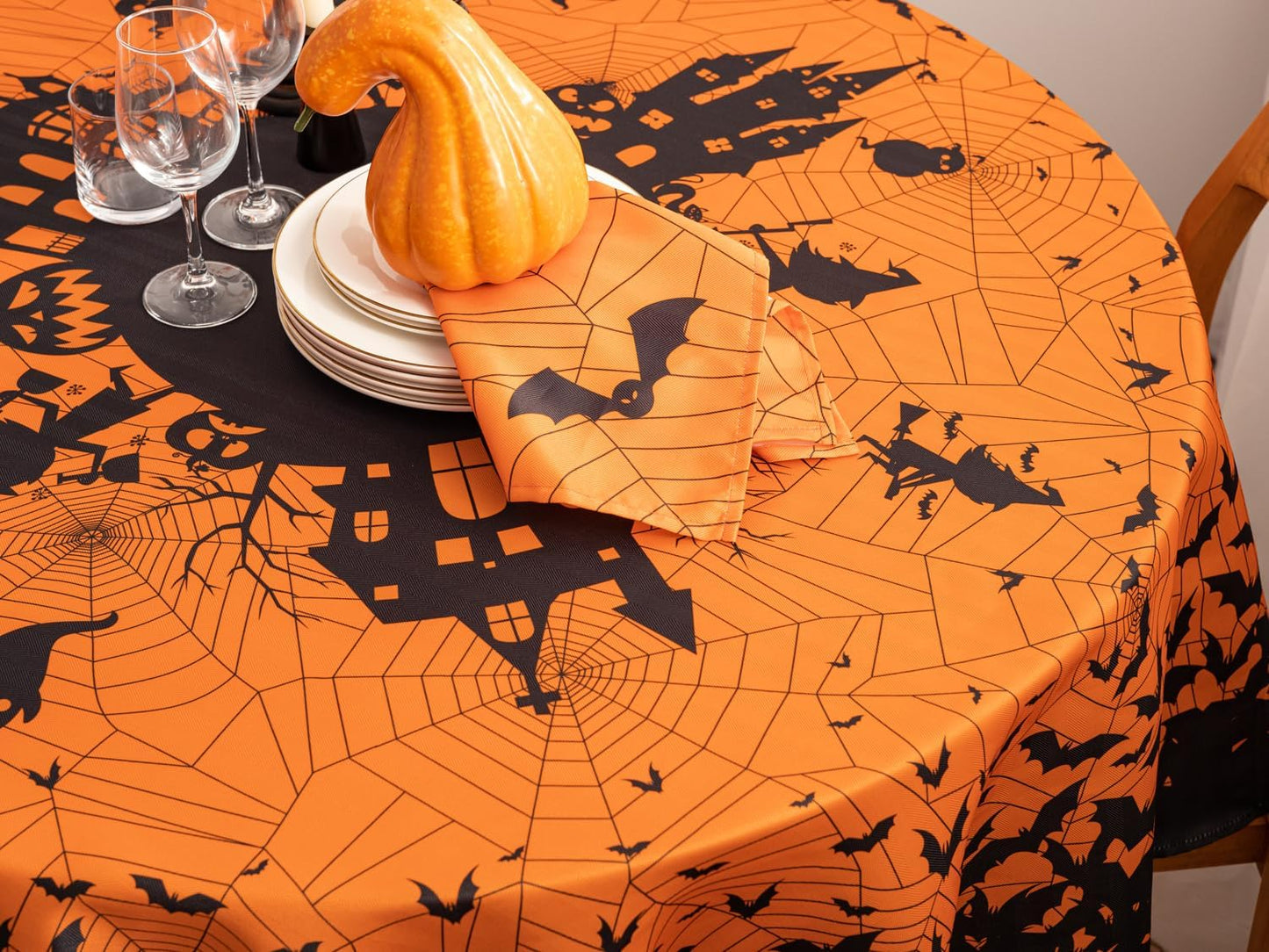 YiHomer Halloween Silhouettes Tabletop for Halloween Decorations, Dinner Parties and Scary Movie Nights, Horror Night, Tablecloth, 60" Round