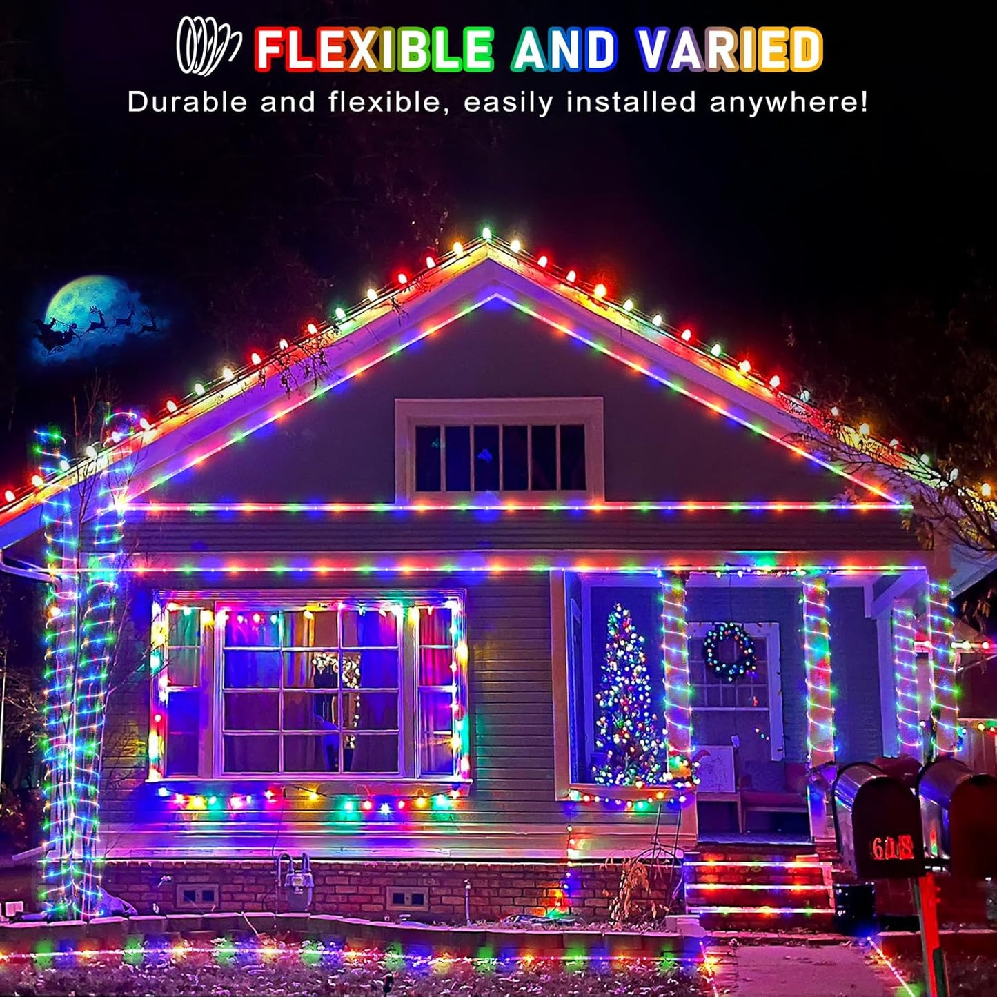 Rope Lights Outdoor, 66FT 200 LED Rope Lights for Indoor with Waterproof 8 Modes, Connectable Clear Tube Lights for Outside, Garden, Patio, Pool, Tree, Party Decorations - Multicolor