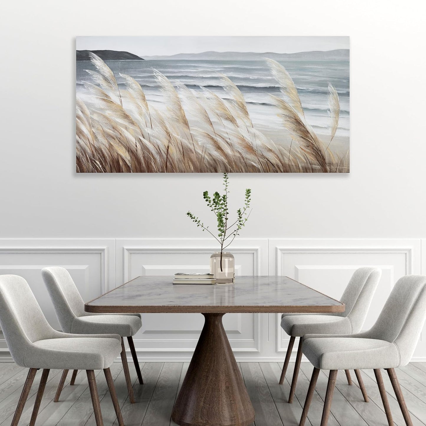 Plant Wall Art Nature Wall Art Reed Seascape Canvas Painting Wall Decor Framed Artwork for Bedroom Living Room Decoration Home Kitchen Office 24"x48"