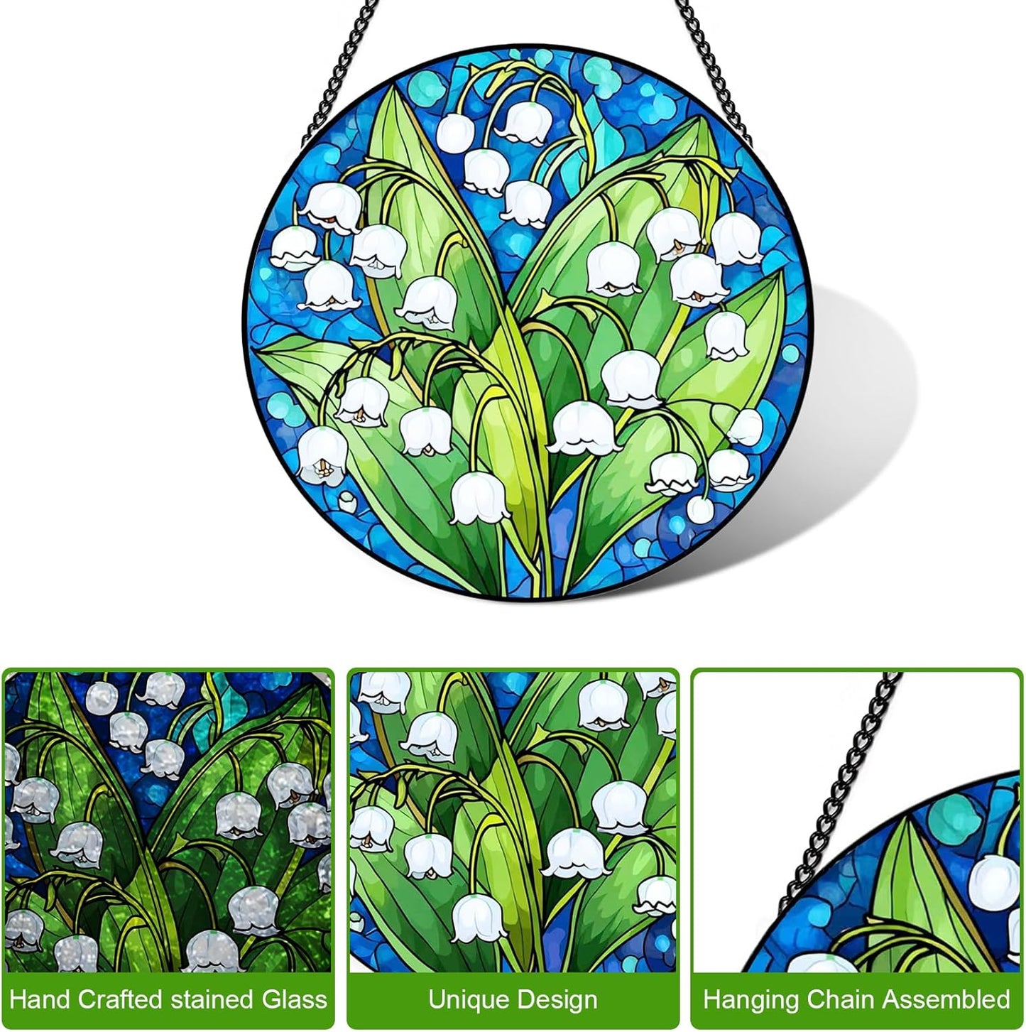 Stained Glass Window Hanging – Double-Sided Glass Sun Catcher with Chain – Memorial Window Art Panel for Home Décor, Spiritual Comfort, and All-Occasion Gifting