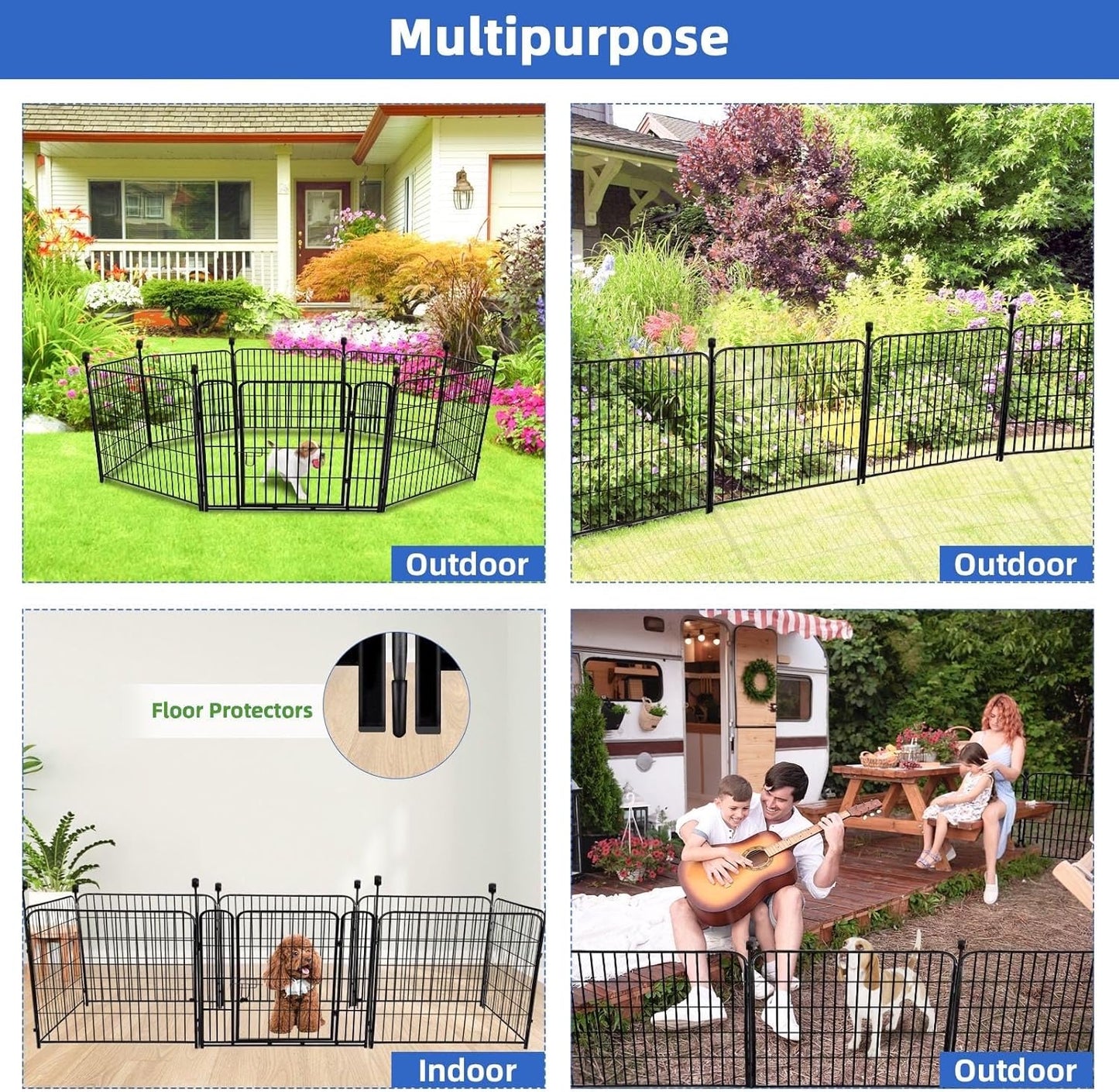 ADAVIN 24 in(H) Garden Fence with Gate, 8 Panels Total 19.7 Ft(L), Heavy Duty Iron Metal Animal Barrier Fence, Dog Fence Outdoor for Yard, Temporary Fencing, No Dig Garden Border Fencing