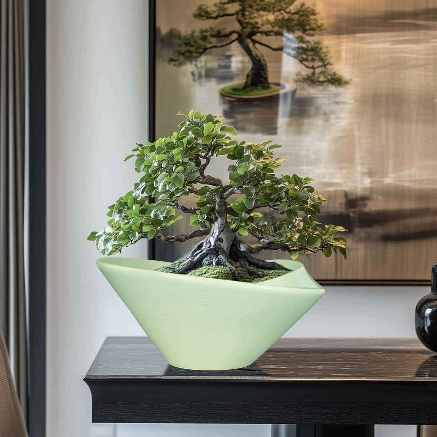 Ceramic Bonsai Pots - Large Succulent Planter 13 Inch Plant Pot Indoor Succulent Pot with Drainage Hole Outdoor Planter Bonsai Tree Pot for House Home Garden Office Decor Green