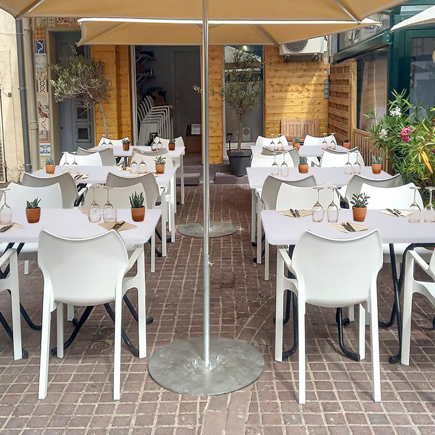 Fitted Tablecloth for 6 Foot Rectangle Tables-4 Pack White Elastic Outdoor Picnic Table Cover-Spandex Stretch Folding Table Cloths 6 ft for Camping Dining Room Patio Kitchen Banquet Party