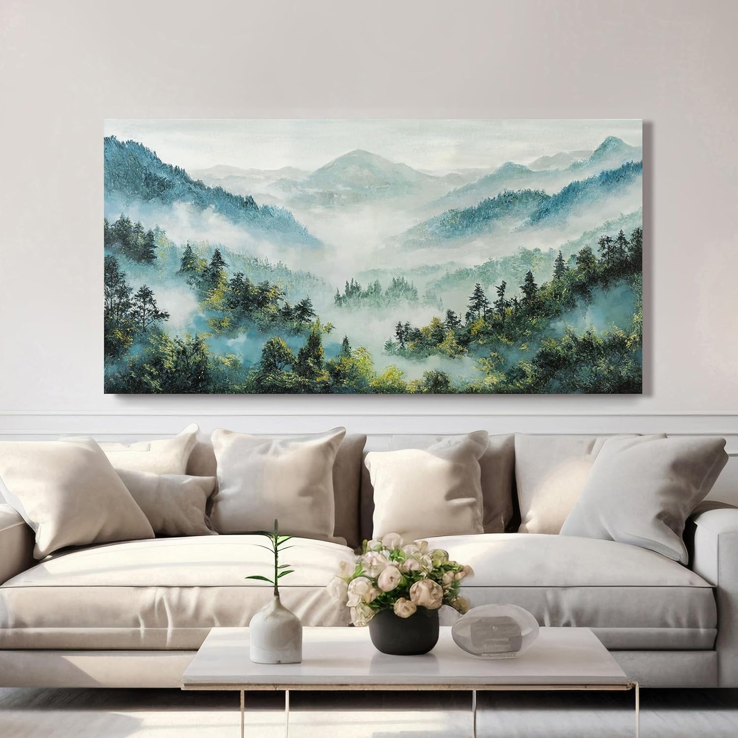 Canvas Wall Art Decor Art Work for Wall Decor Mountain Botanical Wall Art Decor Large Wall Art for Living Room White Foggy Forest Wall Art Art Work for Home Ofiice Bedroom Wall Decor 29" x 58"