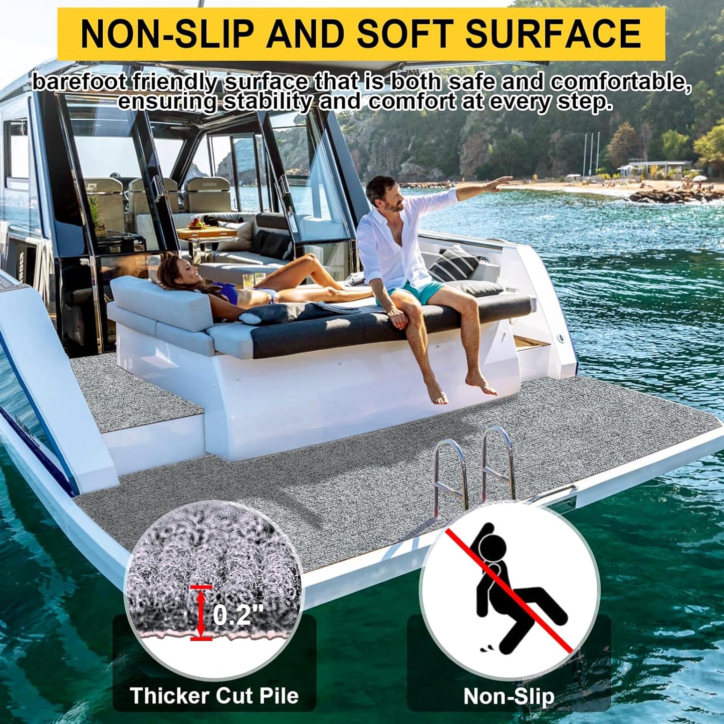 Marine Carpet,6 FT x 14 FT Smoke Gray Indoor Outdoor Carpet 0.2" Thick Boat Carpet with Water-Proof TPE Backing, Non-Slide Outdoor Marine Carpet Roll for Home, Patio, Porch, Deck