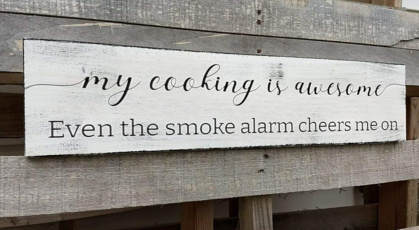 Funny Kitchen Sign, My Cooking is So Awesome, Farmhouse Kitchen Wall Decor,Rustic Quote Wooden Plaque Hanging for Housewarming (Cooking) 4x16 Inch