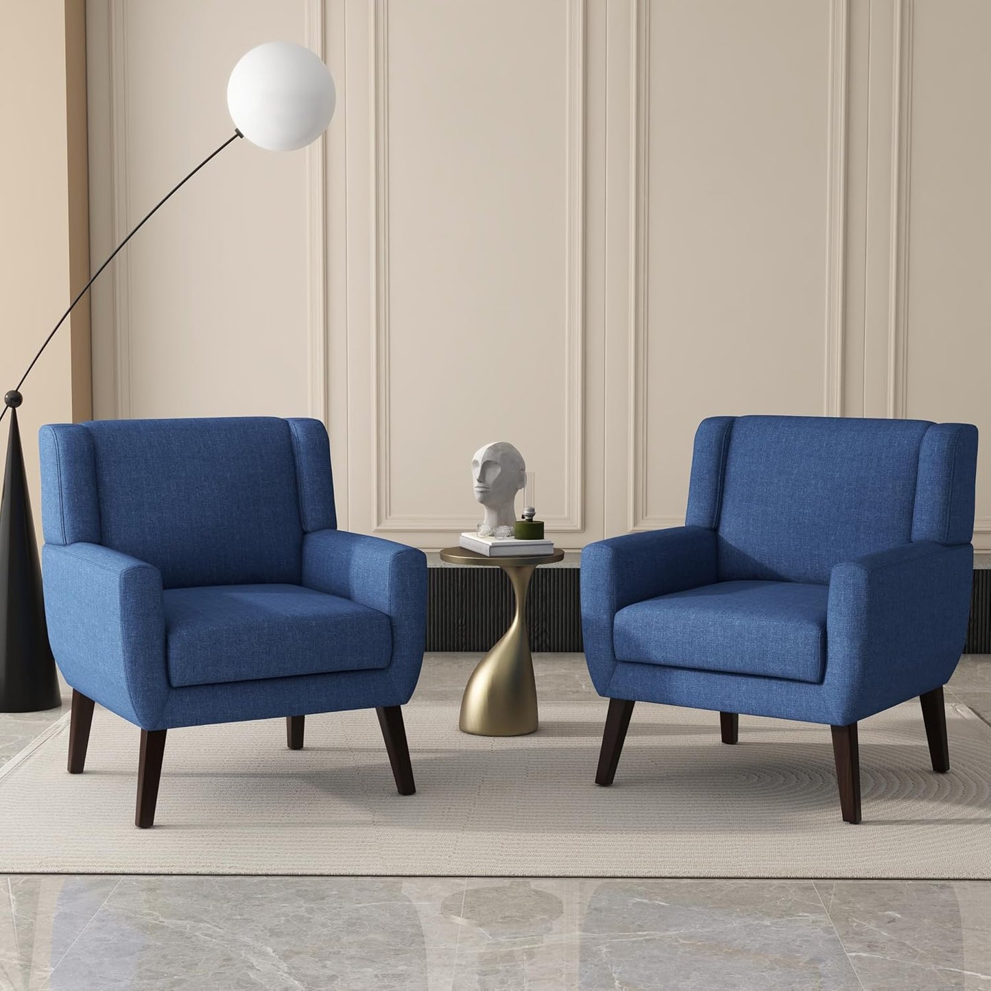 UIXE Accent Chairs Set of 2, Fabric Upholstered Armchair for Living Room, Comfy Arm Chair Single Sofa Bedroom Side Reading Seat - Flax Blue