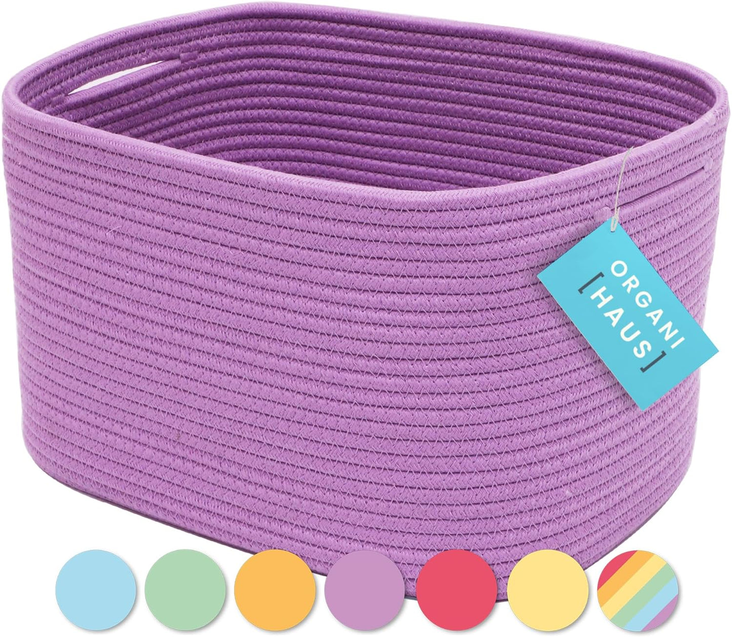OrganiHaus Woven Storage Baskets for Organizing, Cotton Rope Organizer Bins for Shelves, Closet & Nursery, Dog Toy Basket, Decorative Bins for Toys, Towels & Books - 15x10x9, Purple